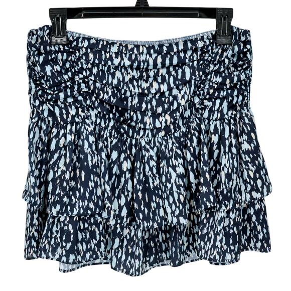Ramy Brook Skirt Womens Large Blue White Mini Layered Smocked Elastic Waist Y2K - Picture 1 of 10